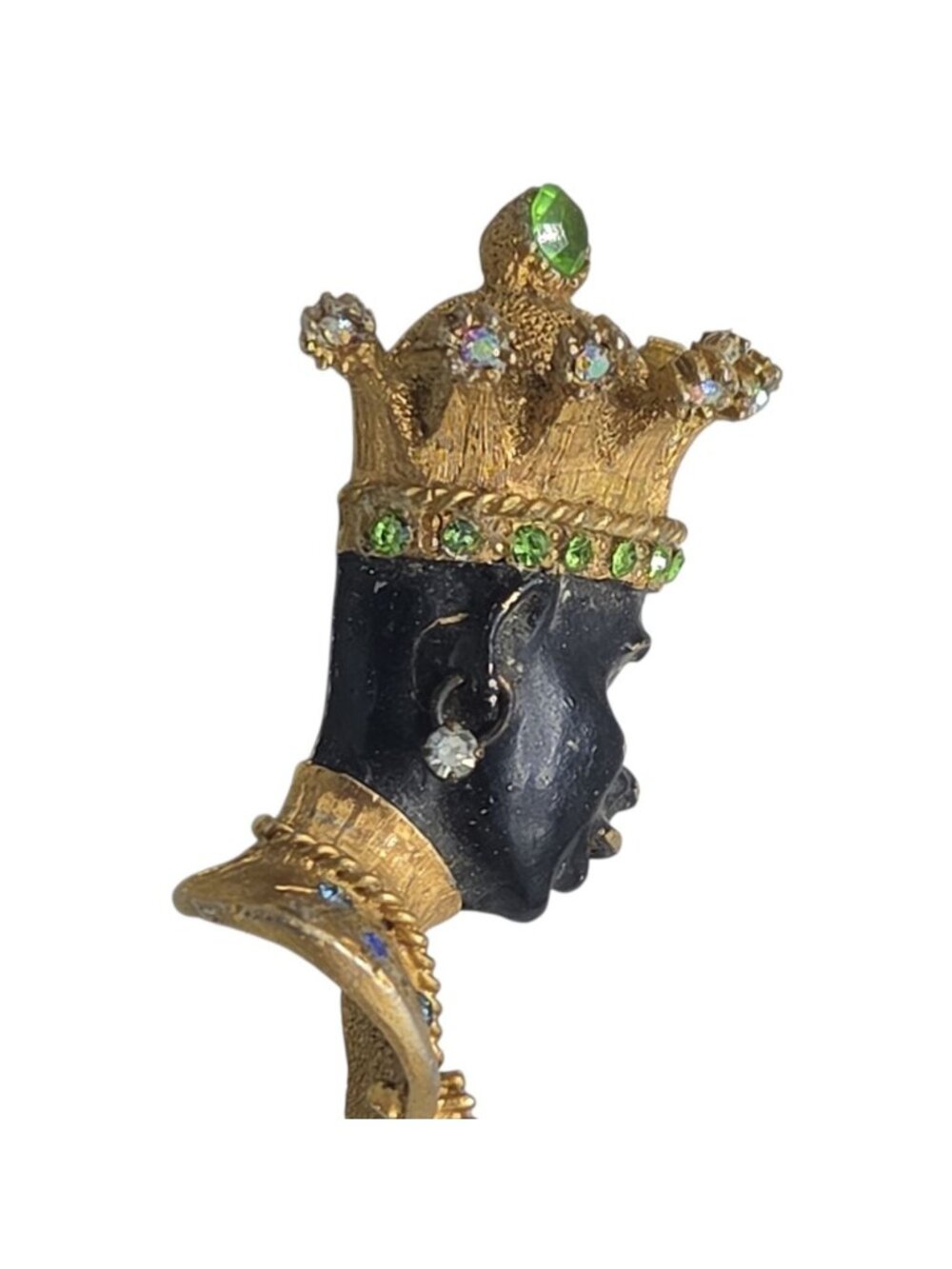 Vintage Blackamoor Jeweled Crown Figural Brooch Rhinestone Couture Estate Piece - Picture 7 of 11